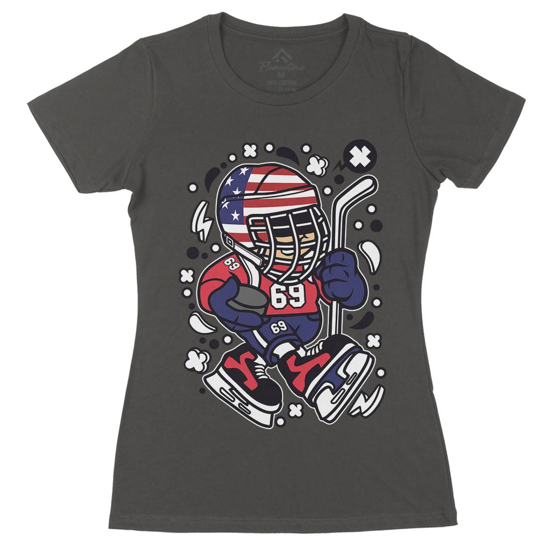 American Hockey Kid Womens Organic Crew Neck T-Shirt Sport C478