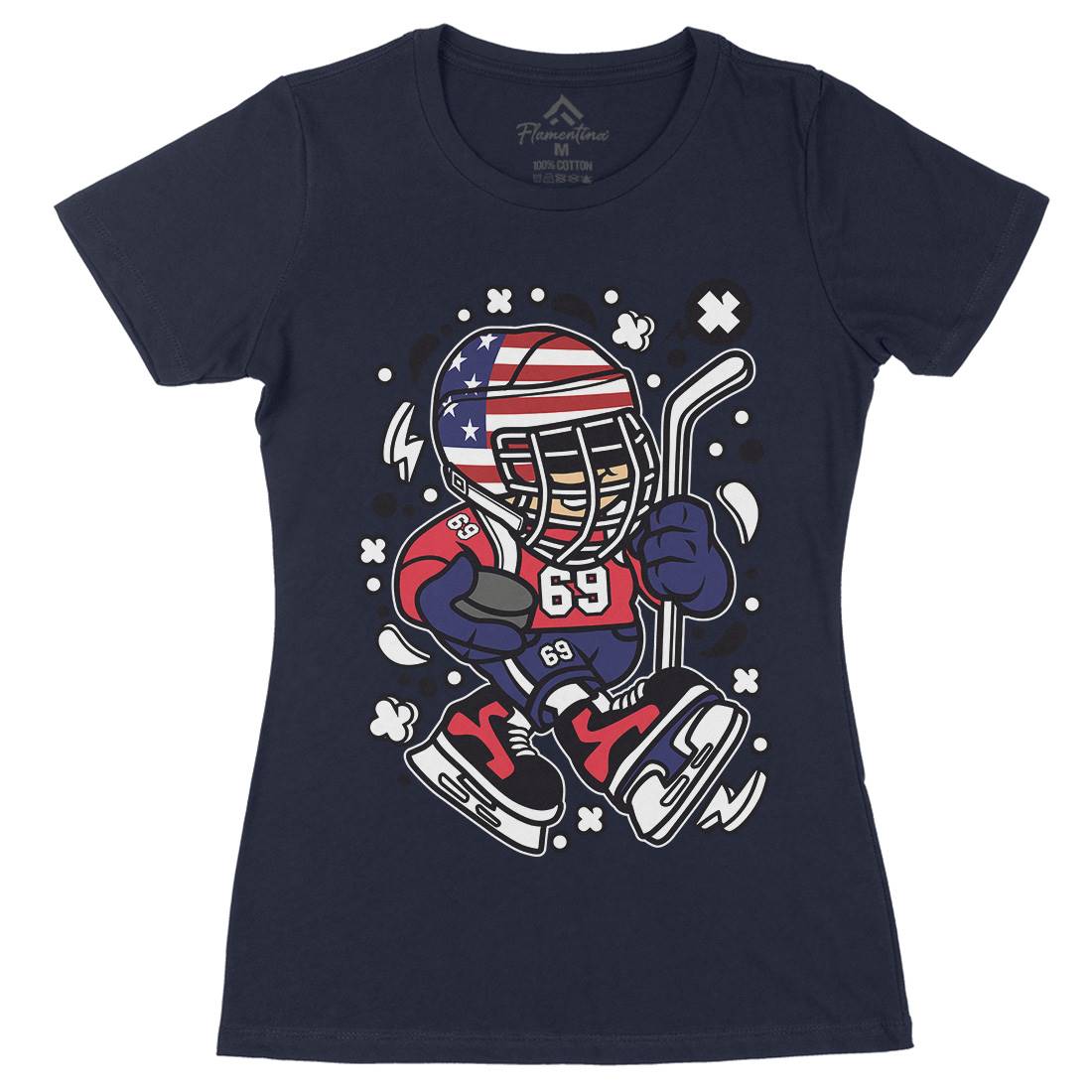 American Hockey Kid Womens Organic Crew Neck T-Shirt Sport C478