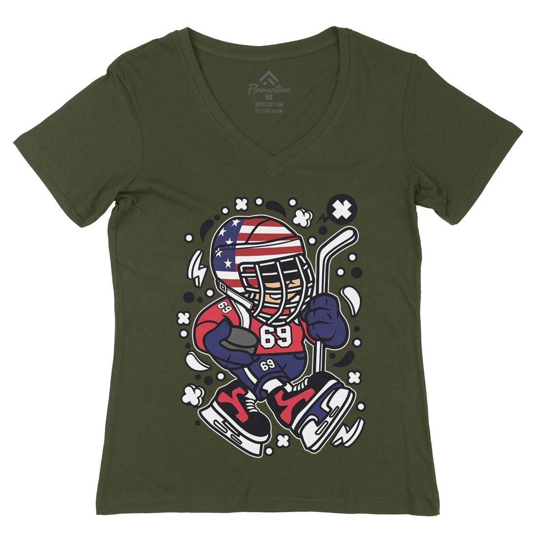 American Hockey Kid Womens Organic V-Neck T-Shirt Sport C478