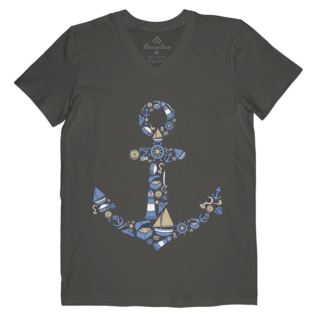 Anchor Mens V-Neck T-Shirt Navy C479
