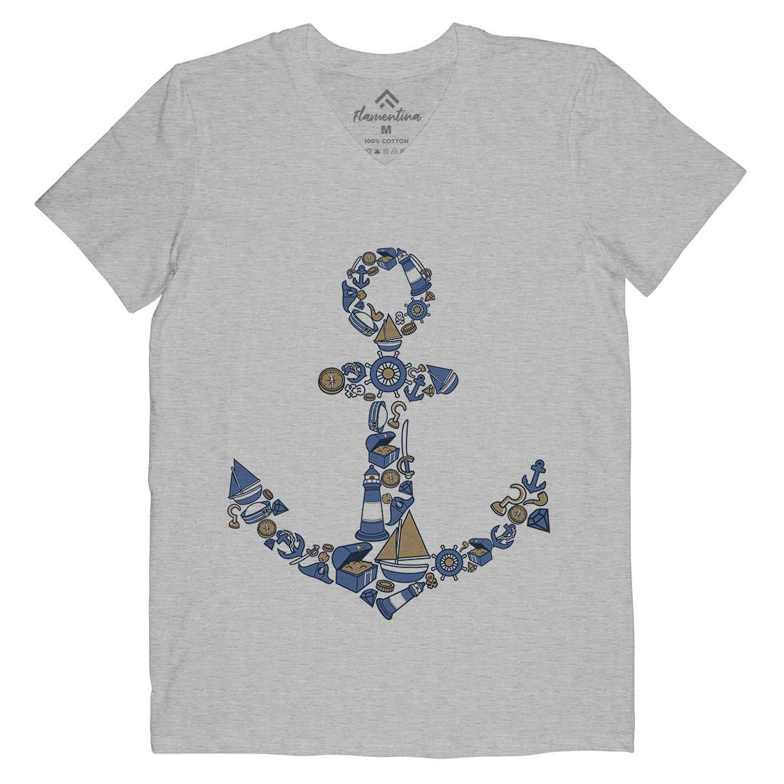 Anchor Mens V-Neck T-Shirt Navy C479