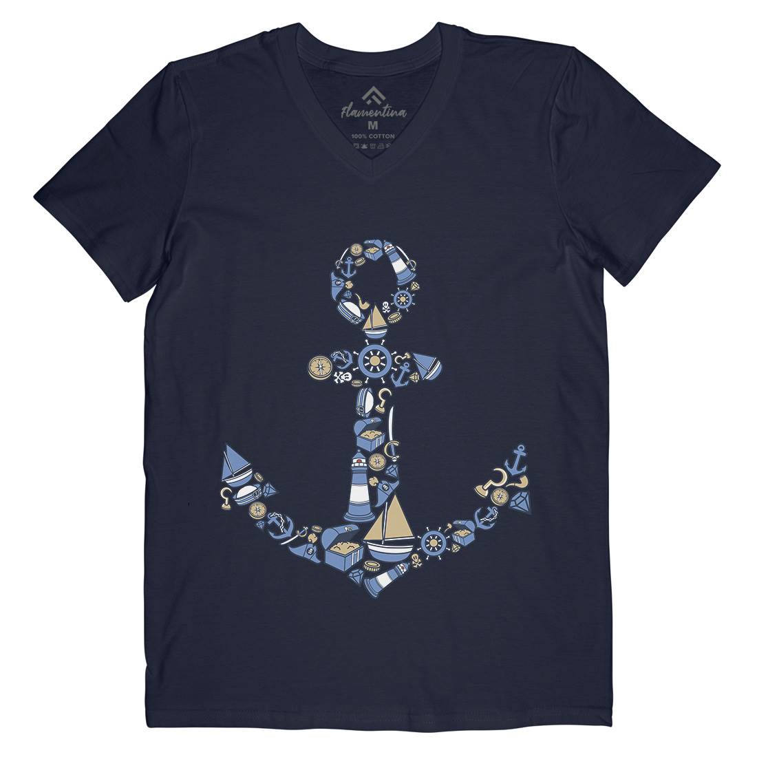 Anchor Mens Organic V-Neck T-Shirt Navy C479