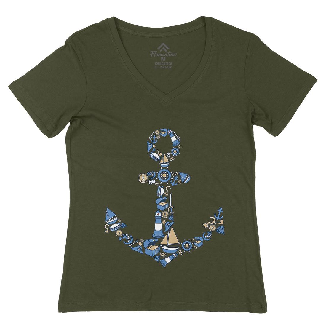 Anchor Womens Organic V-Neck T-Shirt Navy C479