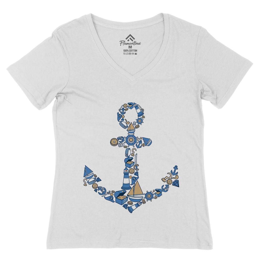 Anchor Womens Organic V-Neck T-Shirt Navy C479