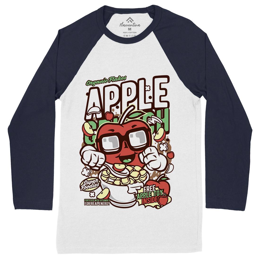 Apple Crunch Mens Long Sleeve Baseball T-Shirt Food C480