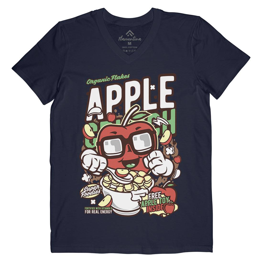 Apple Crunch Mens Organic V-Neck T-Shirt Food C480
