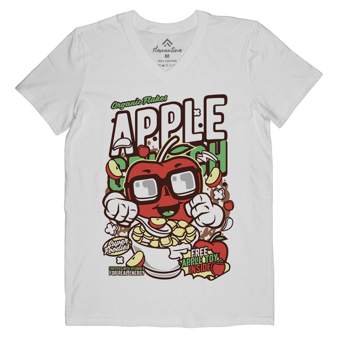 Apple Crunch Mens Organic V-Neck T-Shirt Food C480