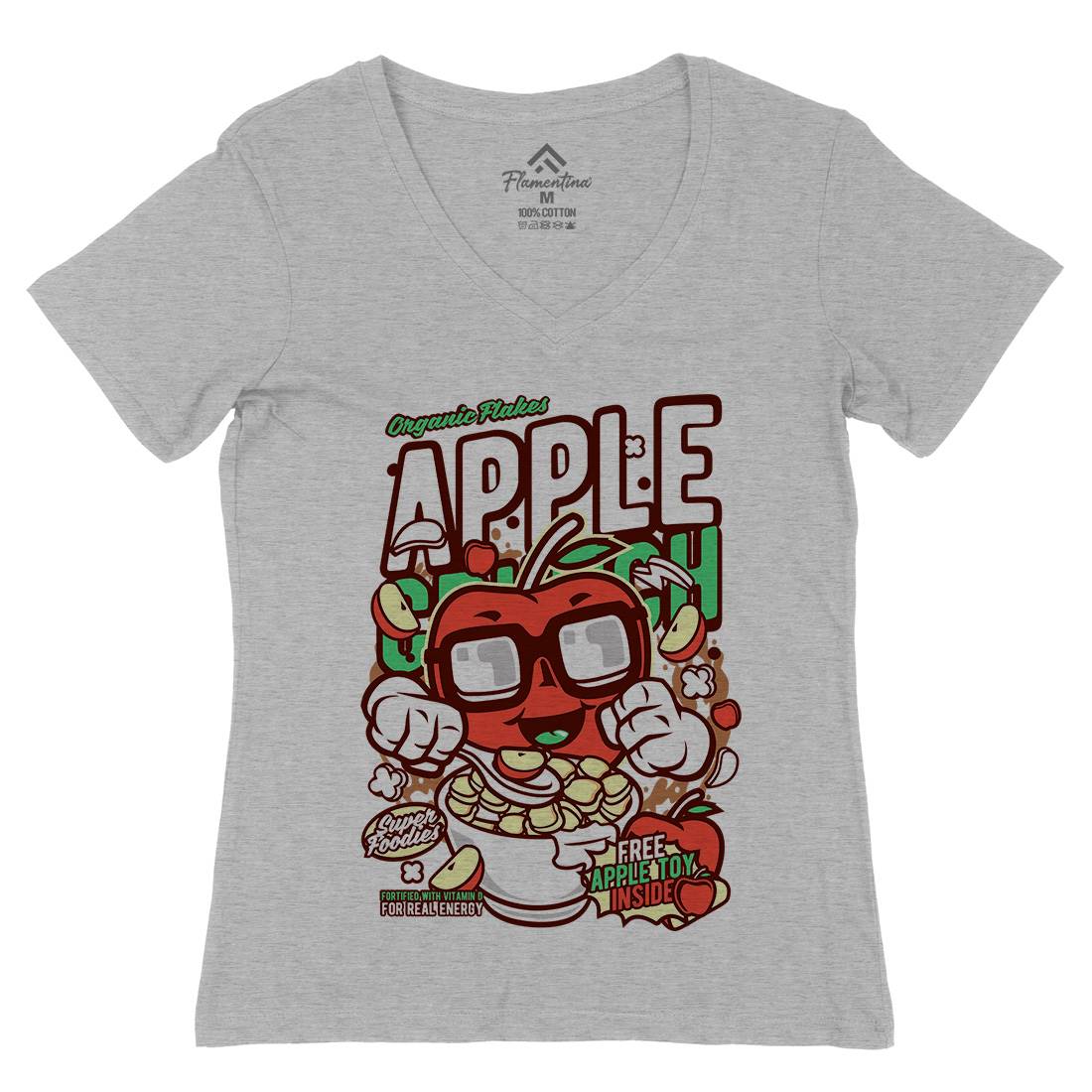 Apple Crunch Womens Organic V-Neck T-Shirt Food C480