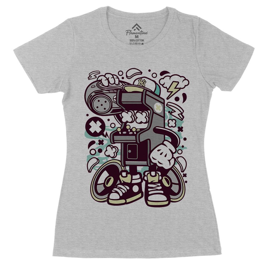 Arcade Game Boombox Womens Organic Crew Neck T-Shirt Geek C481