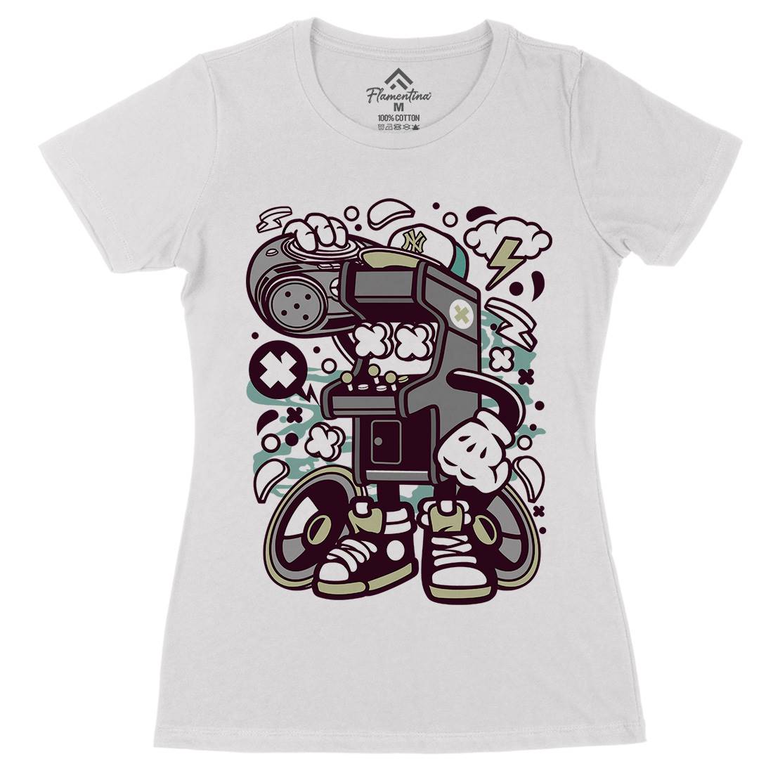 Arcade Game Boombox Womens Organic Crew Neck T-Shirt Geek C481