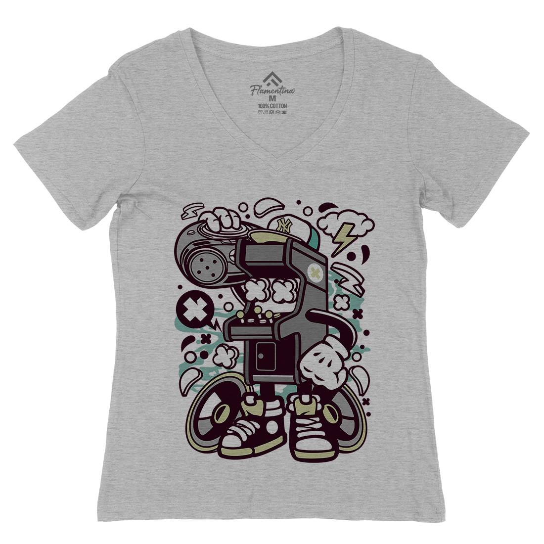 Arcade Game Boombox Womens Organic V-Neck T-Shirt Geek C481