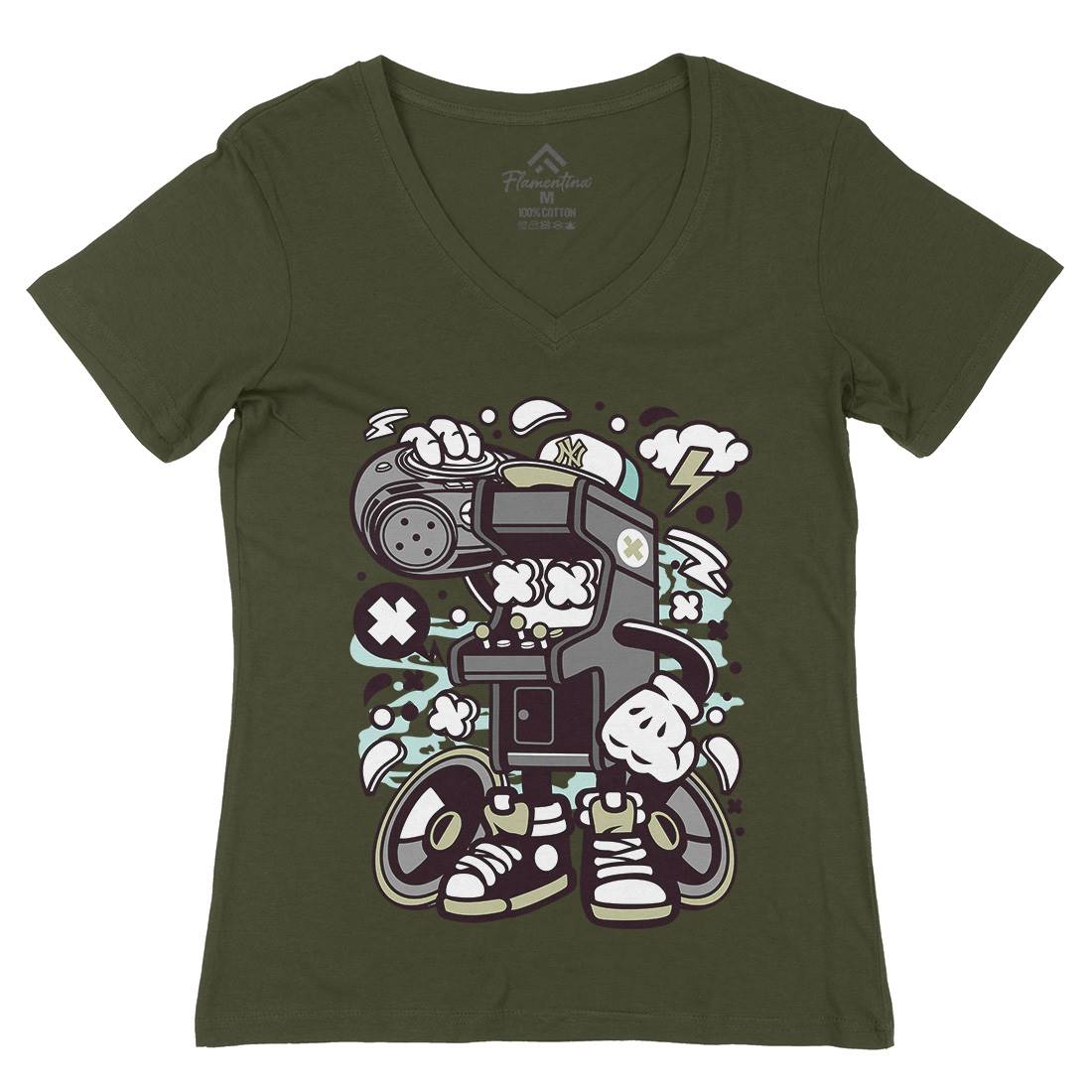 Arcade Game Boombox Womens Organic V-Neck T-Shirt Geek C481