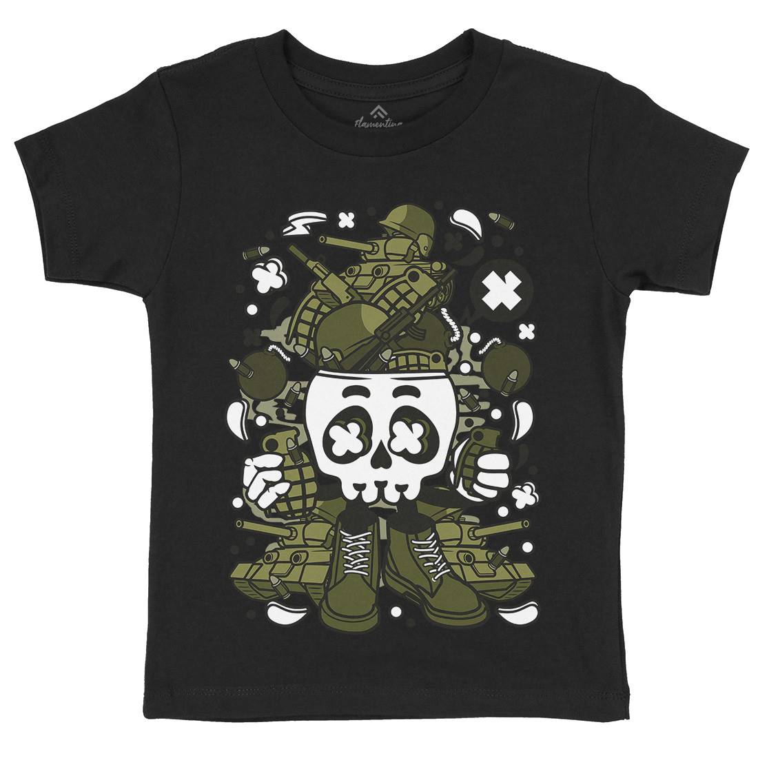 Skull Head Kids Crew Neck T-Shirt Army C482