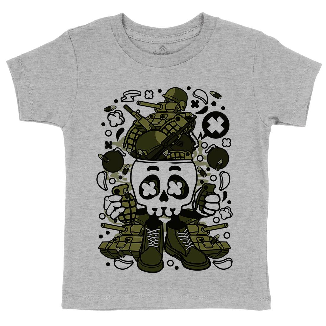 Skull Head Kids Organic Crew Neck T-Shirt Army C482