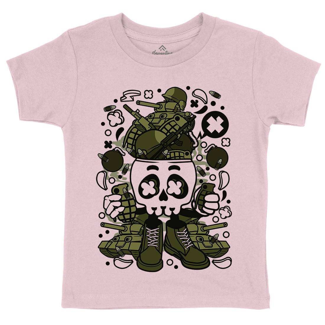 Skull Head Kids Organic Crew Neck T-Shirt Army C482