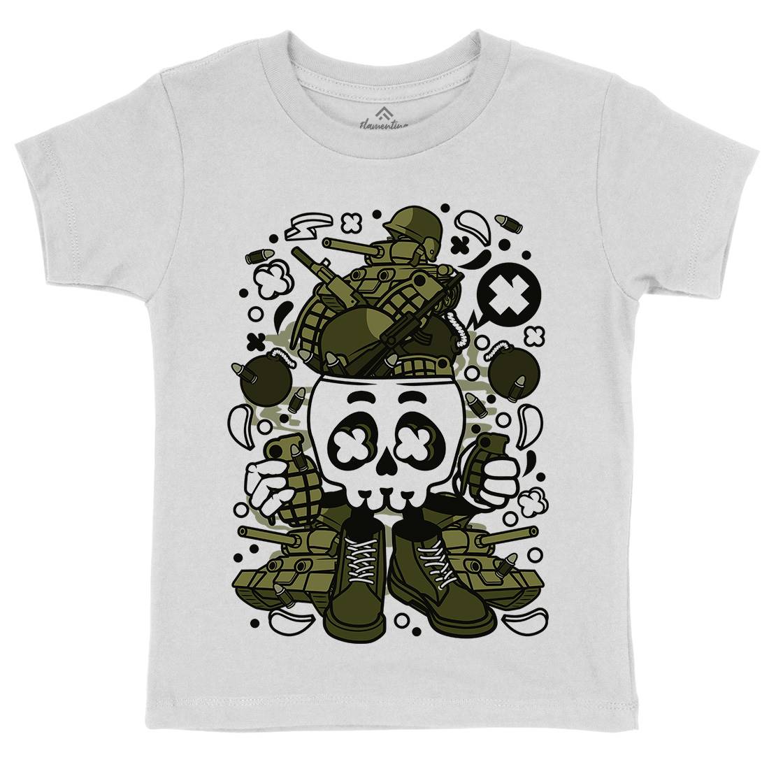 Skull Head Kids Crew Neck T-Shirt Army C482