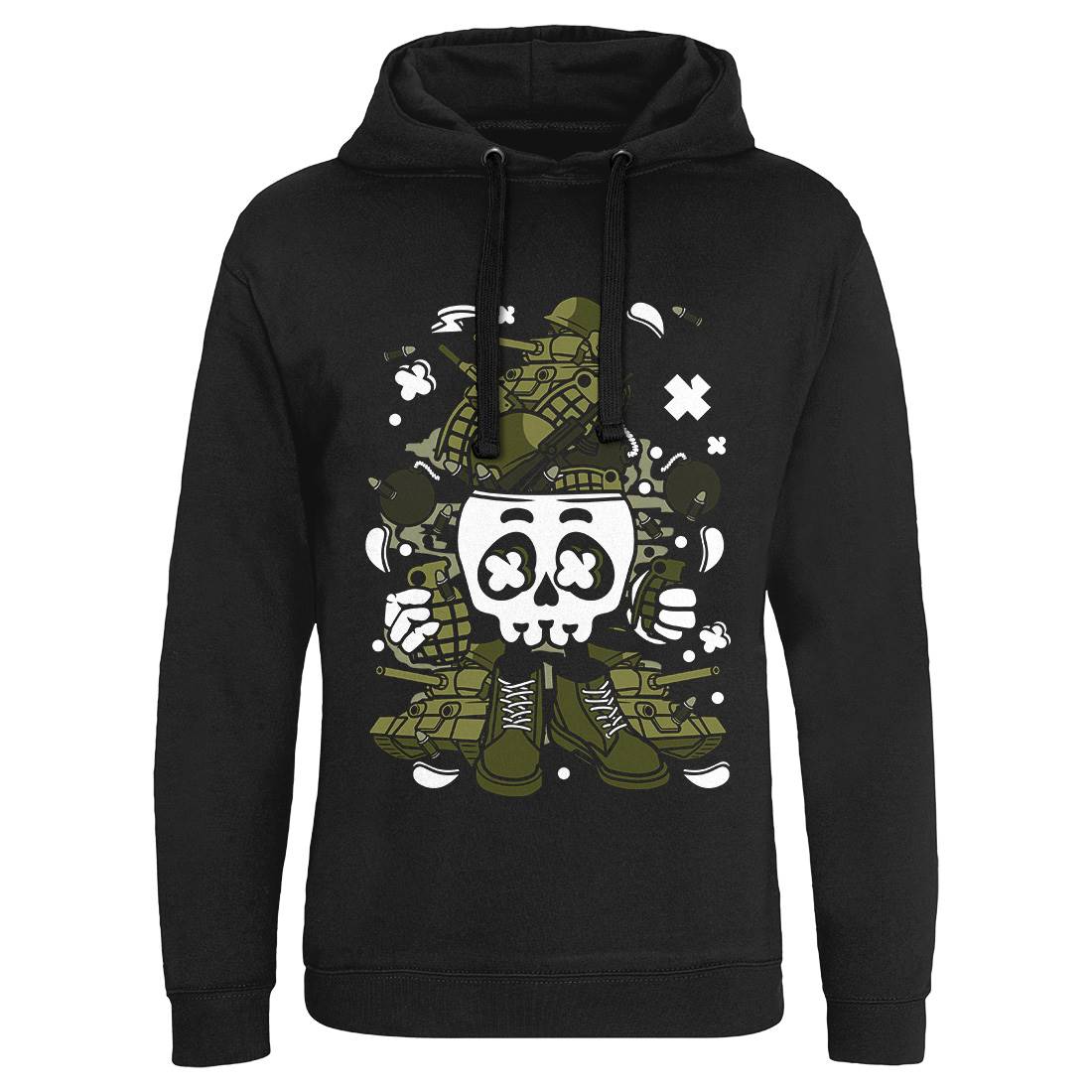 Skull Head Mens Hoodie Without Pocket Army C482