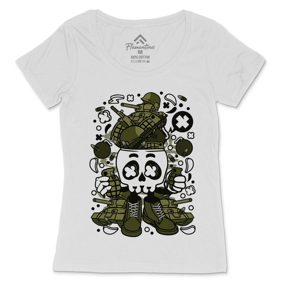Skull Head Womens Scoop Neck T-Shirt Army C482