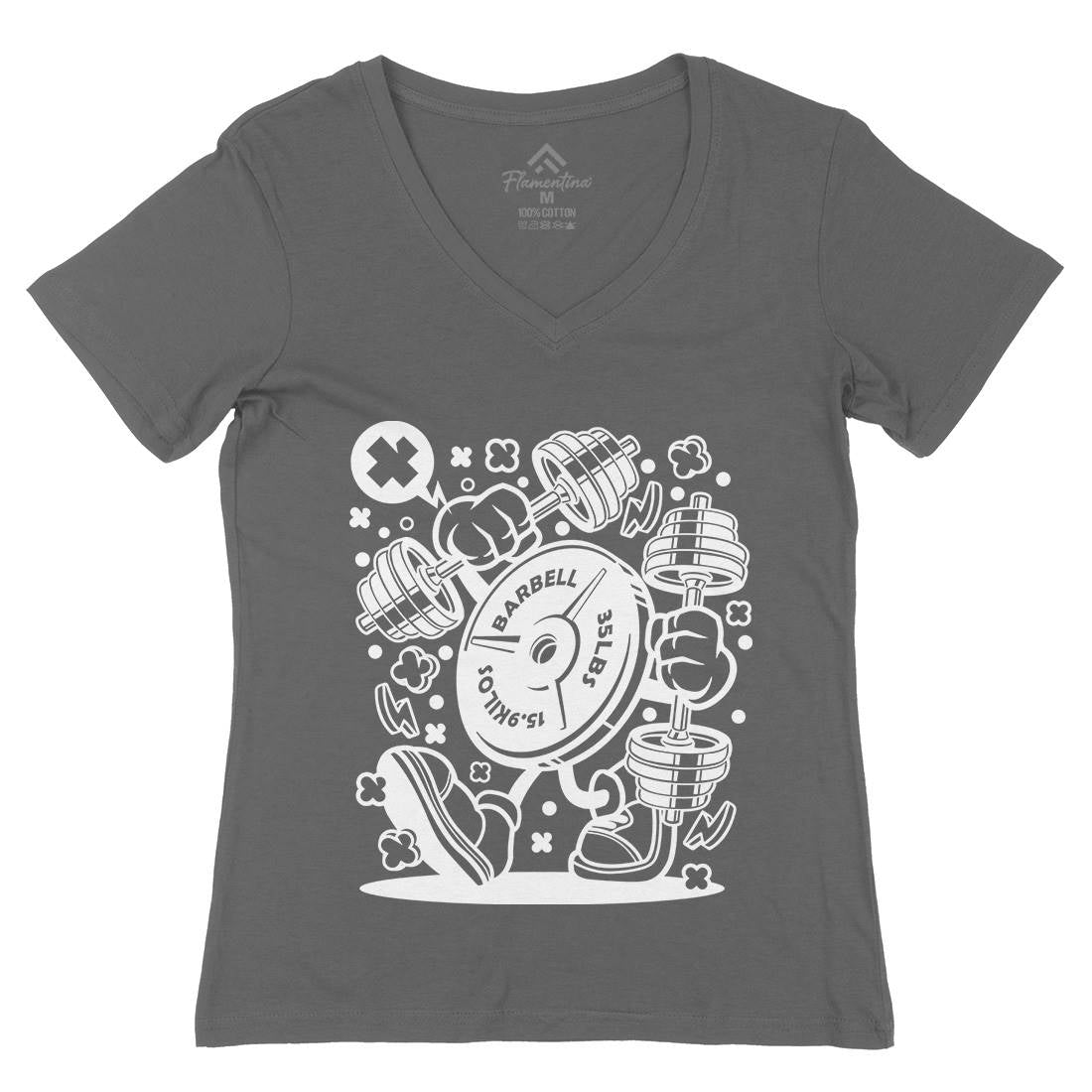 Barbell Plate Womens Organic V-Neck T-Shirt Gym C484