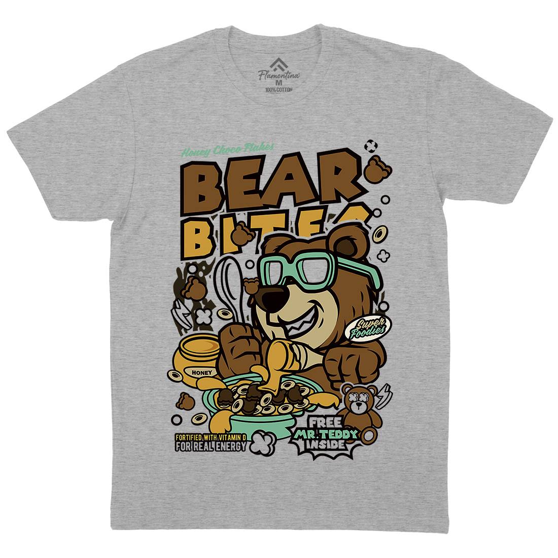 Bear Bites Mens Organic Crew Neck T-Shirt Food C488