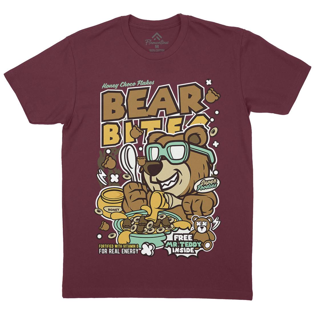 Bear Bites Mens Organic Crew Neck T-Shirt Food C488