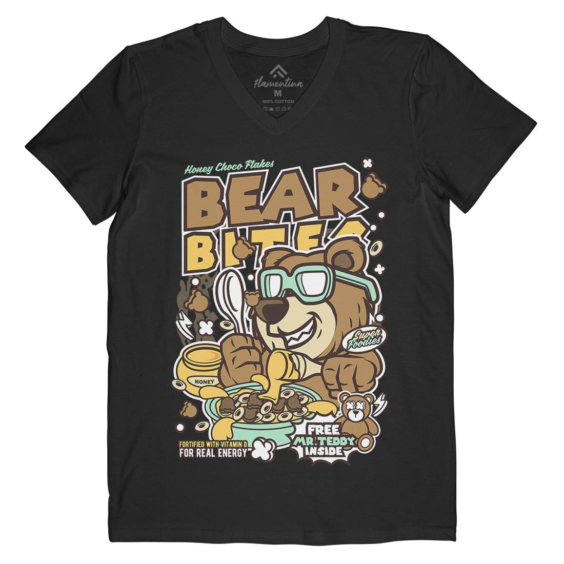 Bear Bites Mens Organic V-Neck T-Shirt Food C488