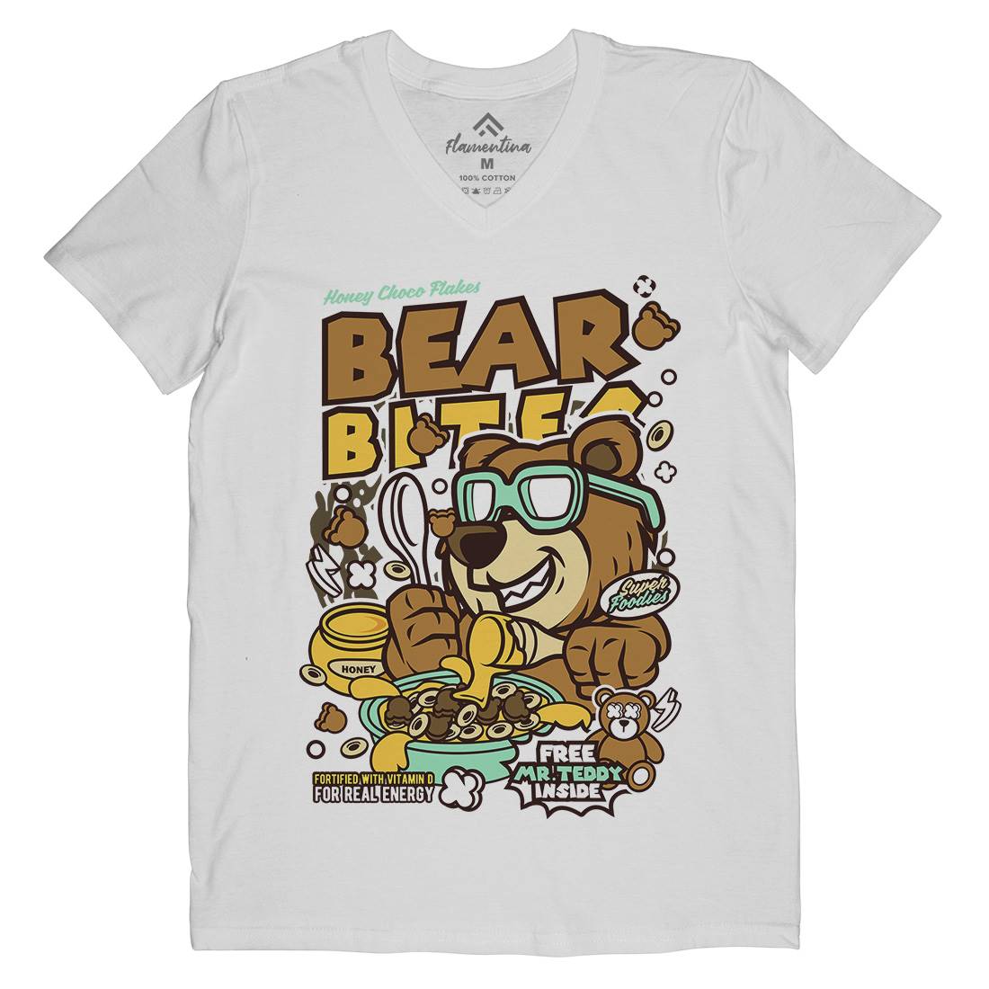 Bear Bites Mens Organic V-Neck T-Shirt Food C488