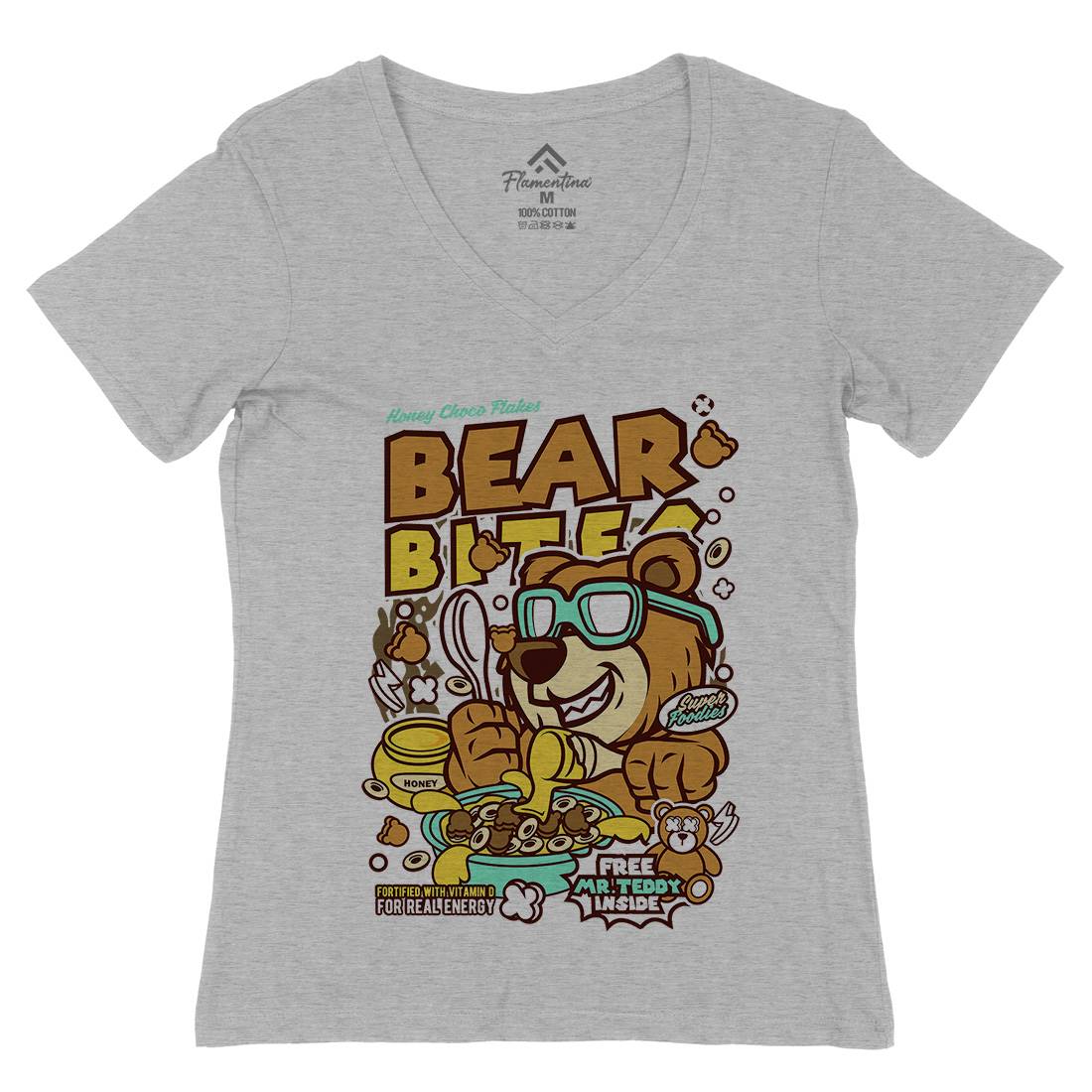 Bear Bites Womens Organic V-Neck T-Shirt Food C488