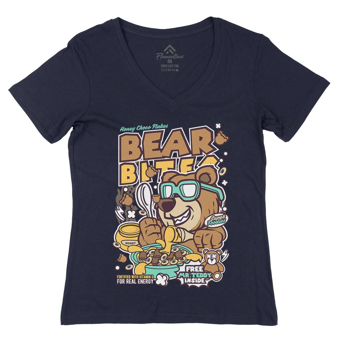 Bear Bites Womens Organic V-Neck T-Shirt Food C488
