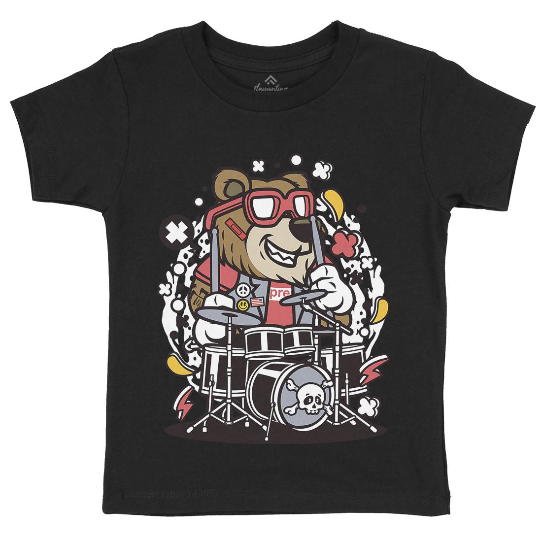Bear Drummer Kids Crew Neck T-Shirt Music C489