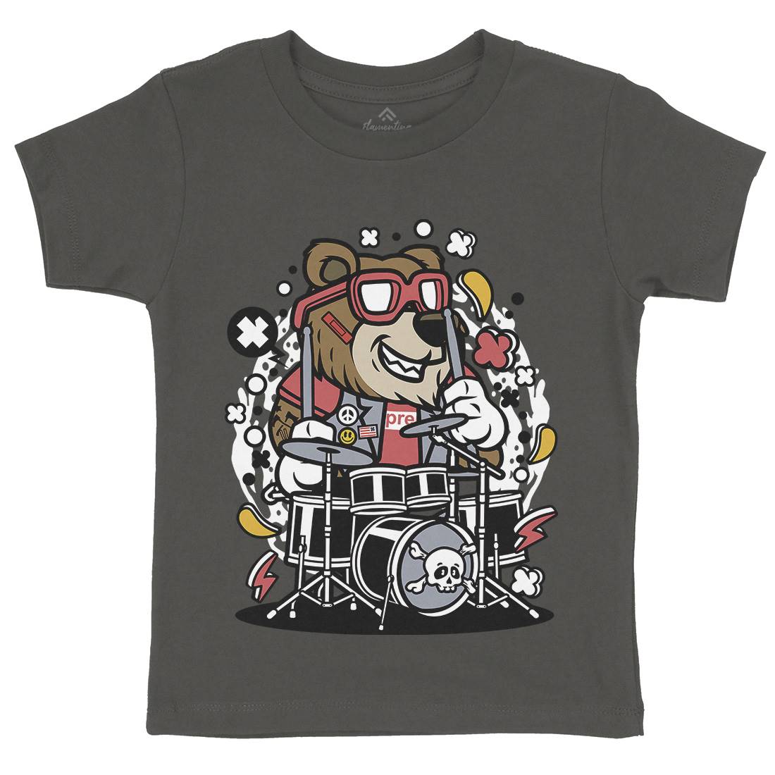 Bear Drummer Kids Crew Neck T-Shirt Music C489