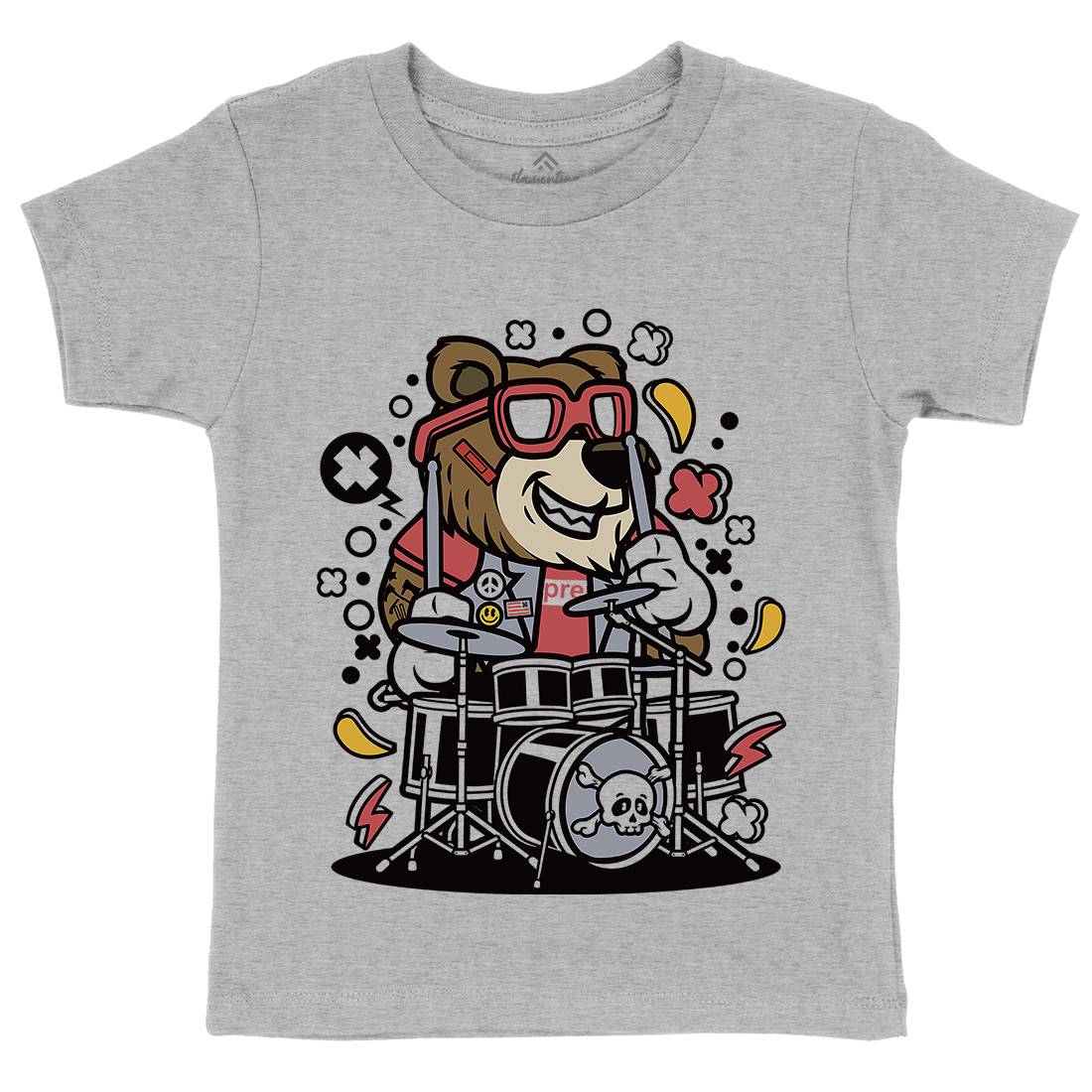 Bear Drummer Kids Organic Crew Neck T-Shirt Music C489
