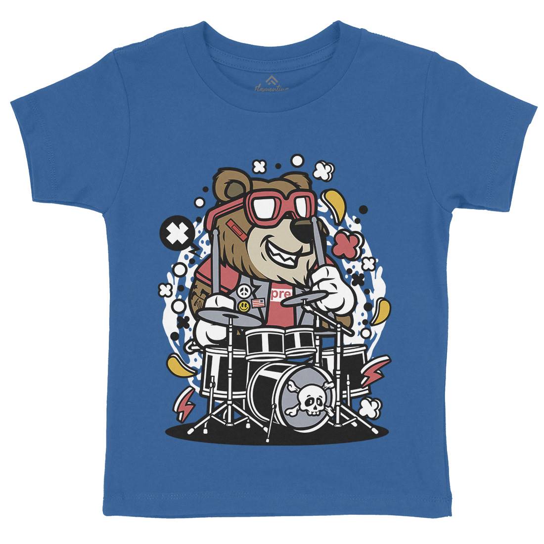 Bear Drummer Kids Organic Crew Neck T-Shirt Music C489