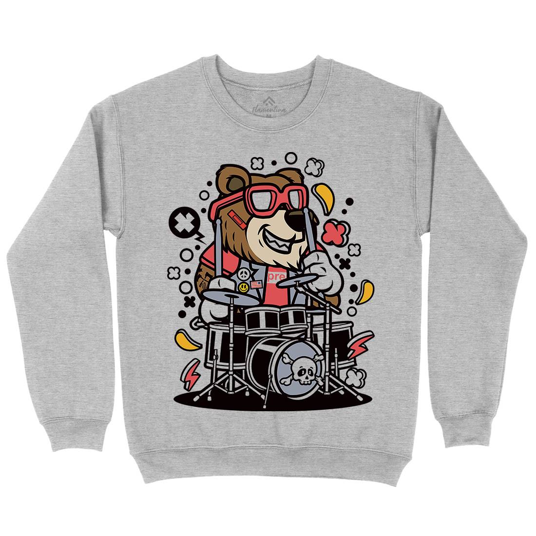 Bear Drummer Kids Crew Neck Sweatshirt Music C489