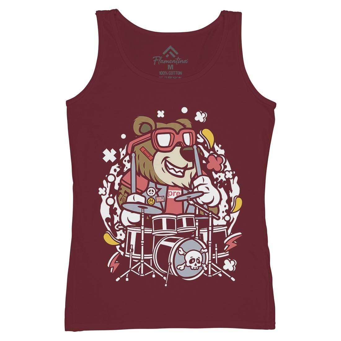 Bear Drummer Womens Organic Tank Top Vest Music C489