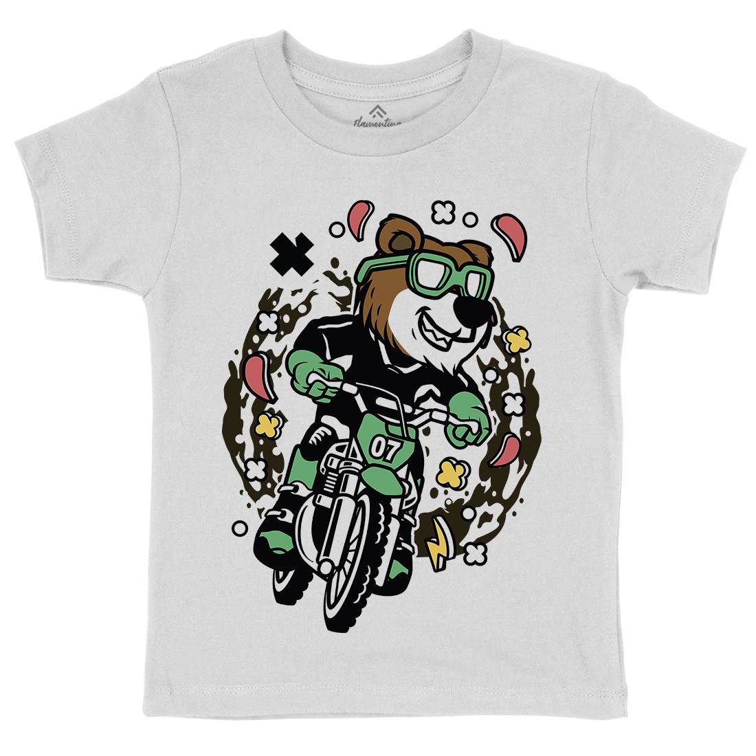 Bear Motocross Rider Kids Crew Neck T-Shirt Motorcycles C490