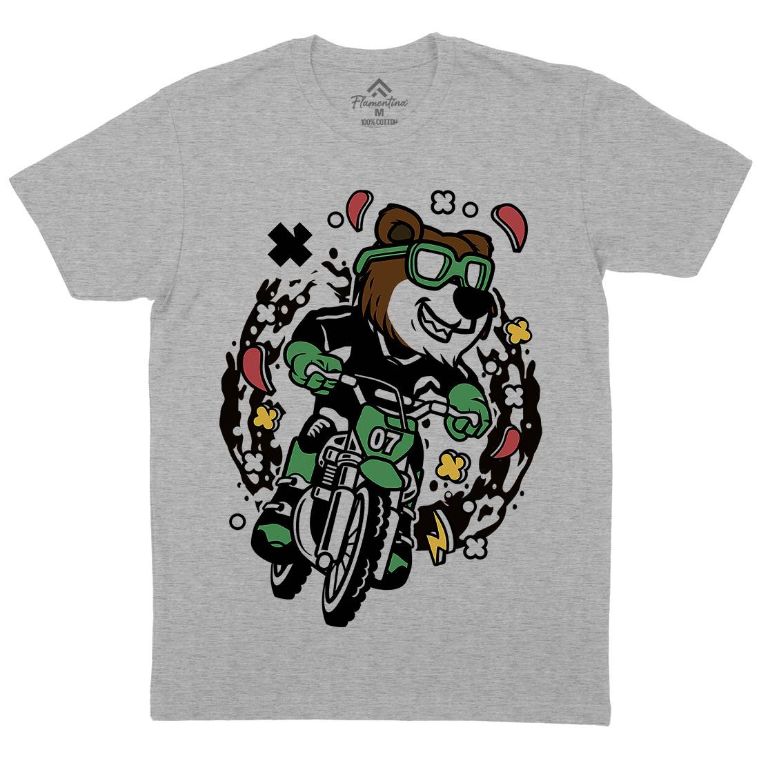 Bear Motocross Rider Mens Crew Neck T-Shirt Motorcycles C490