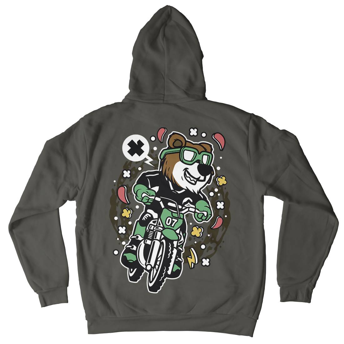 Bear Motocross Rider Mens Hoodie With Pocket Motorcycles C490