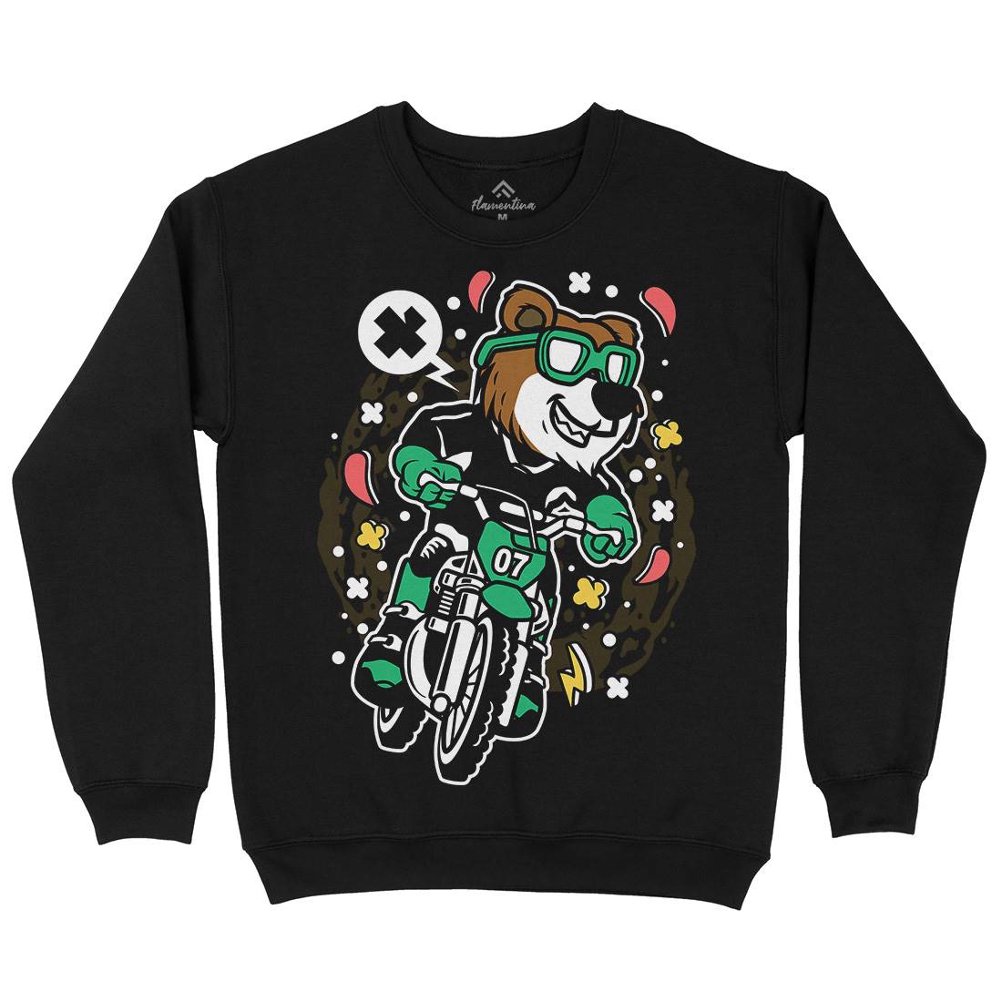 Bear Motocross Rider Mens Crew Neck Sweatshirt Motorcycles C490