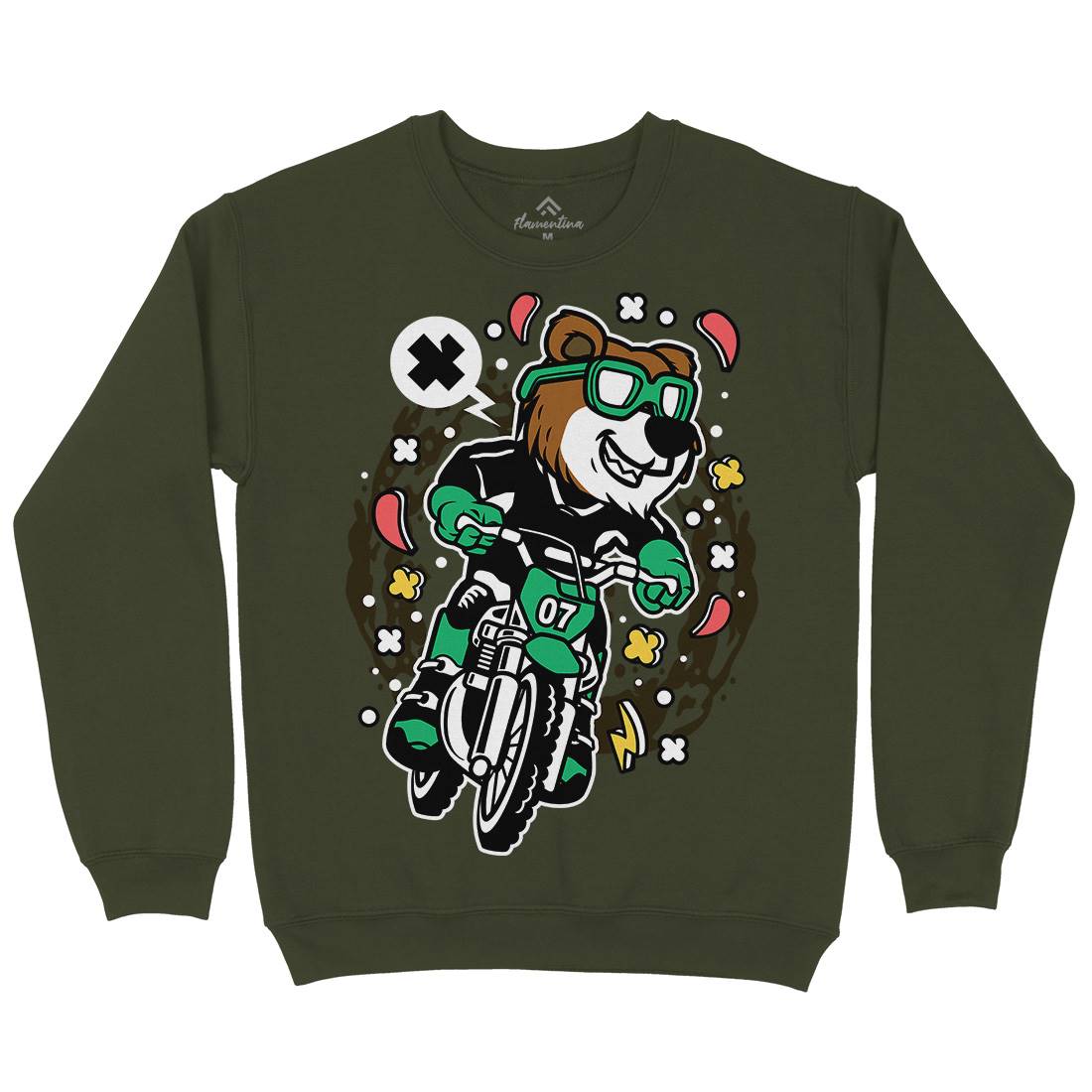 Bear Motocross Rider Mens Crew Neck Sweatshirt Motorcycles C490