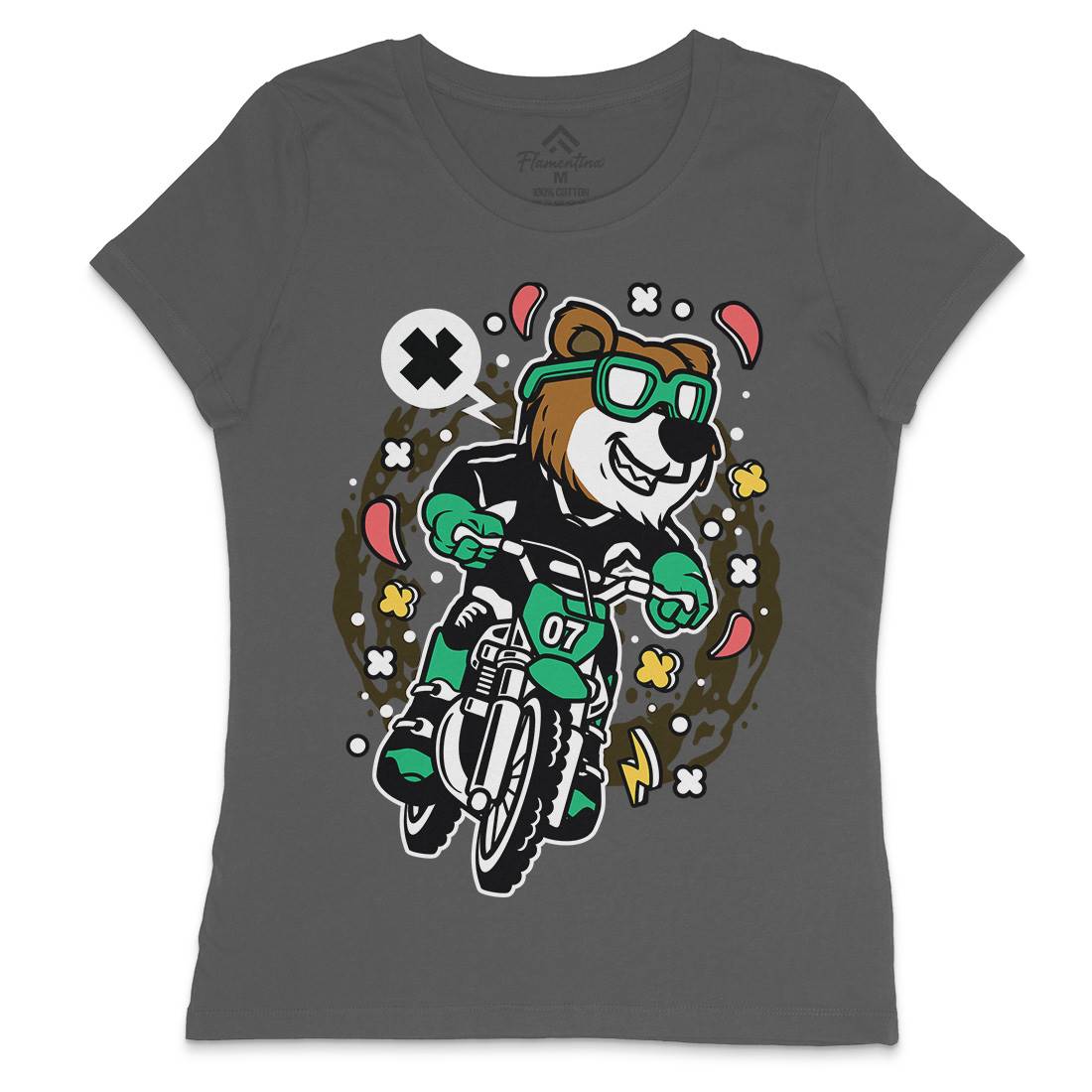 Bear Motocross Rider Womens Crew Neck T-Shirt Motorcycles C490