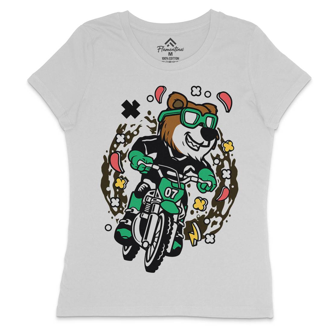 Bear Motocross Rider Womens Crew Neck T-Shirt Motorcycles C490