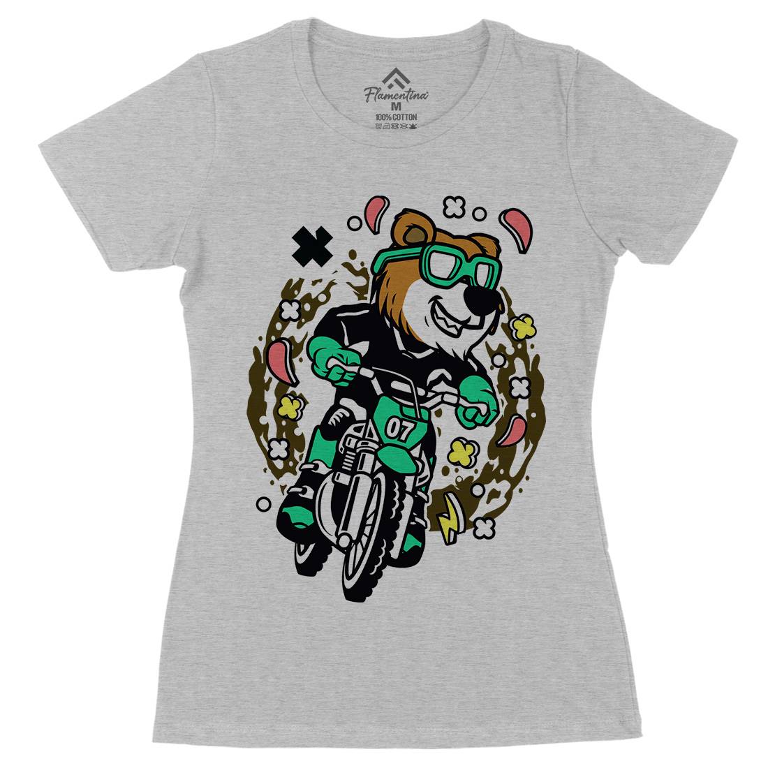Bear Motocross Rider Womens Organic Crew Neck T-Shirt Motorcycles C490