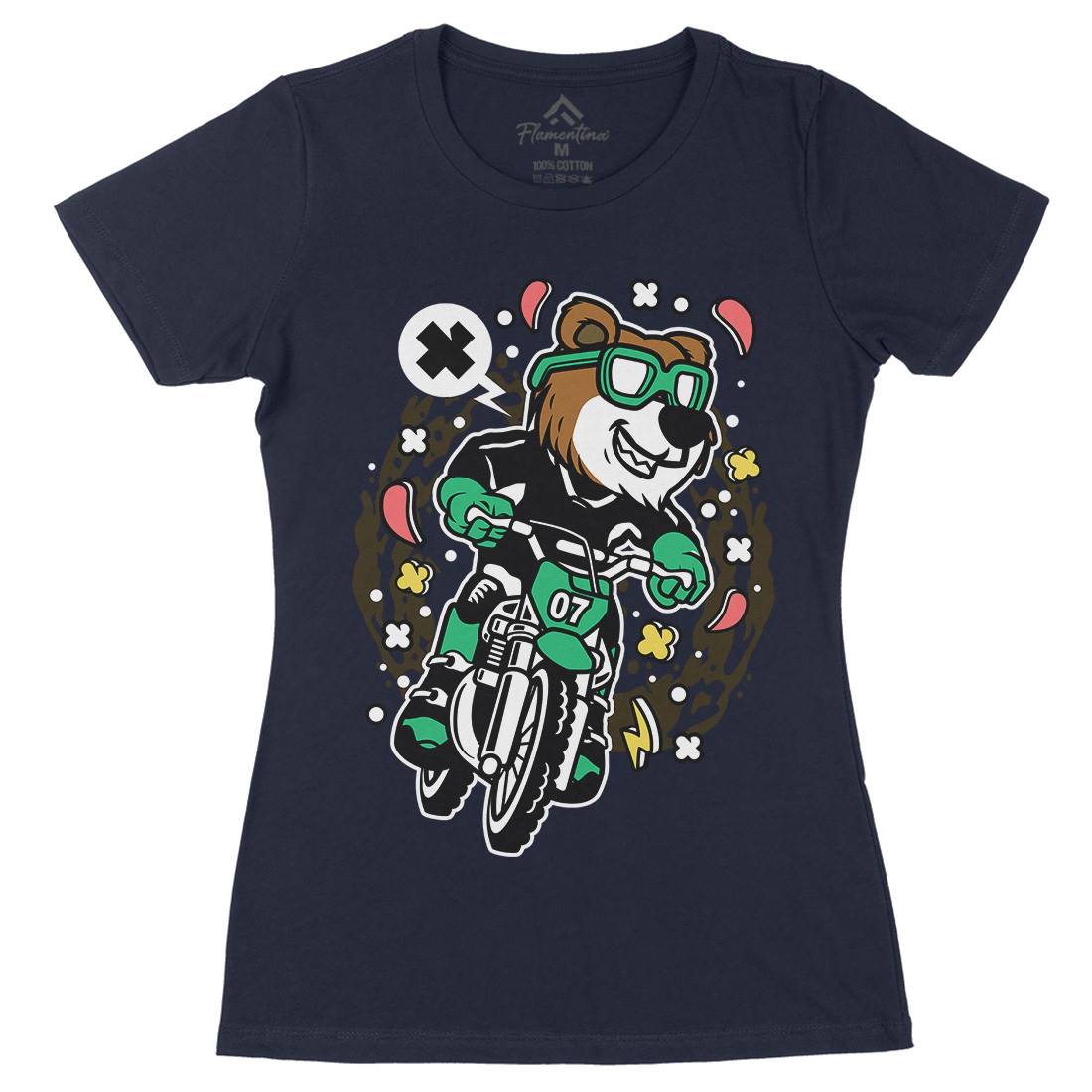 Bear Motocross Rider Womens Organic Crew Neck T-Shirt Motorcycles C490