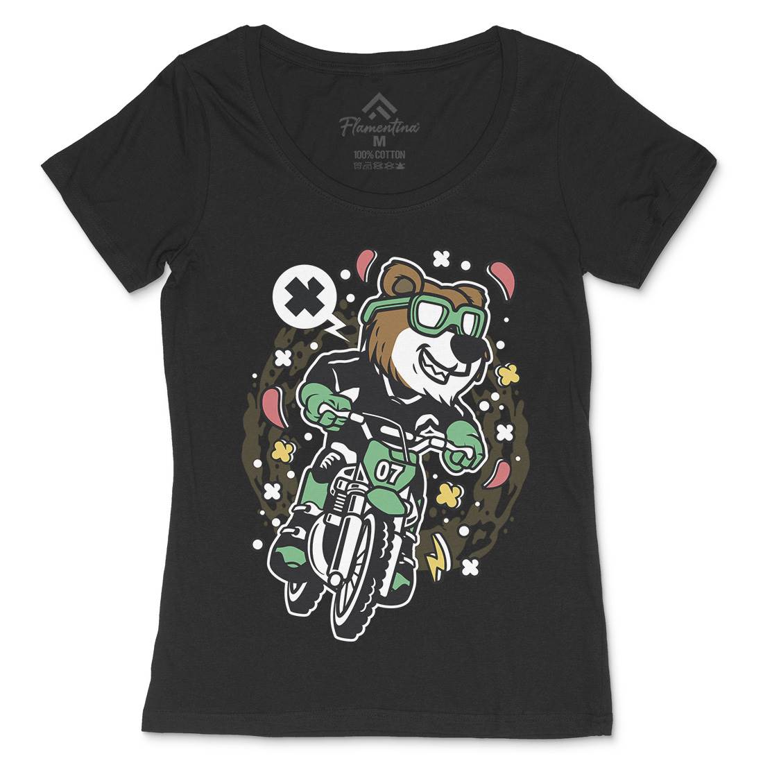 Bear Motocross Rider Womens Scoop Neck T-Shirt Motorcycles C490