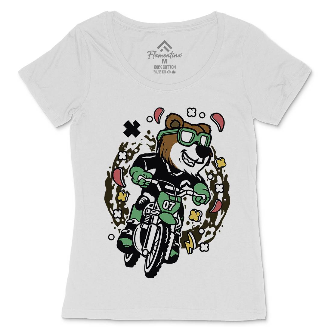 Bear Motocross Rider Womens Scoop Neck T-Shirt Motorcycles C490