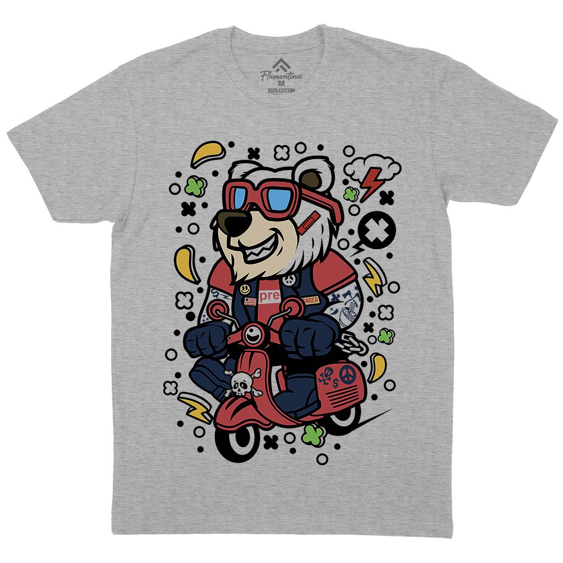 Bear Scooter Mens Crew Neck T-Shirt Motorcycles C491