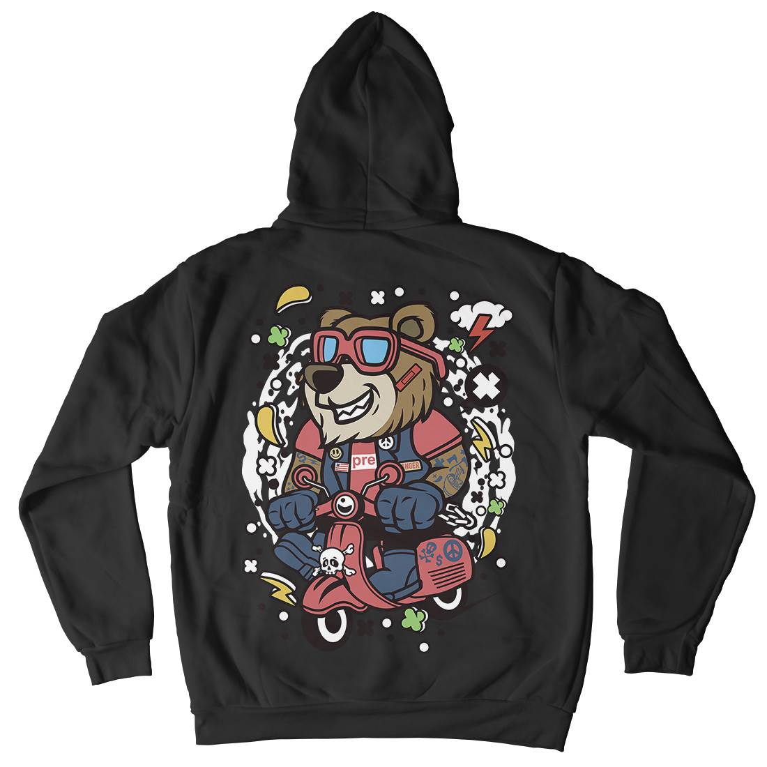 Bear Scooter Mens Hoodie With Pocket Motorcycles C491
