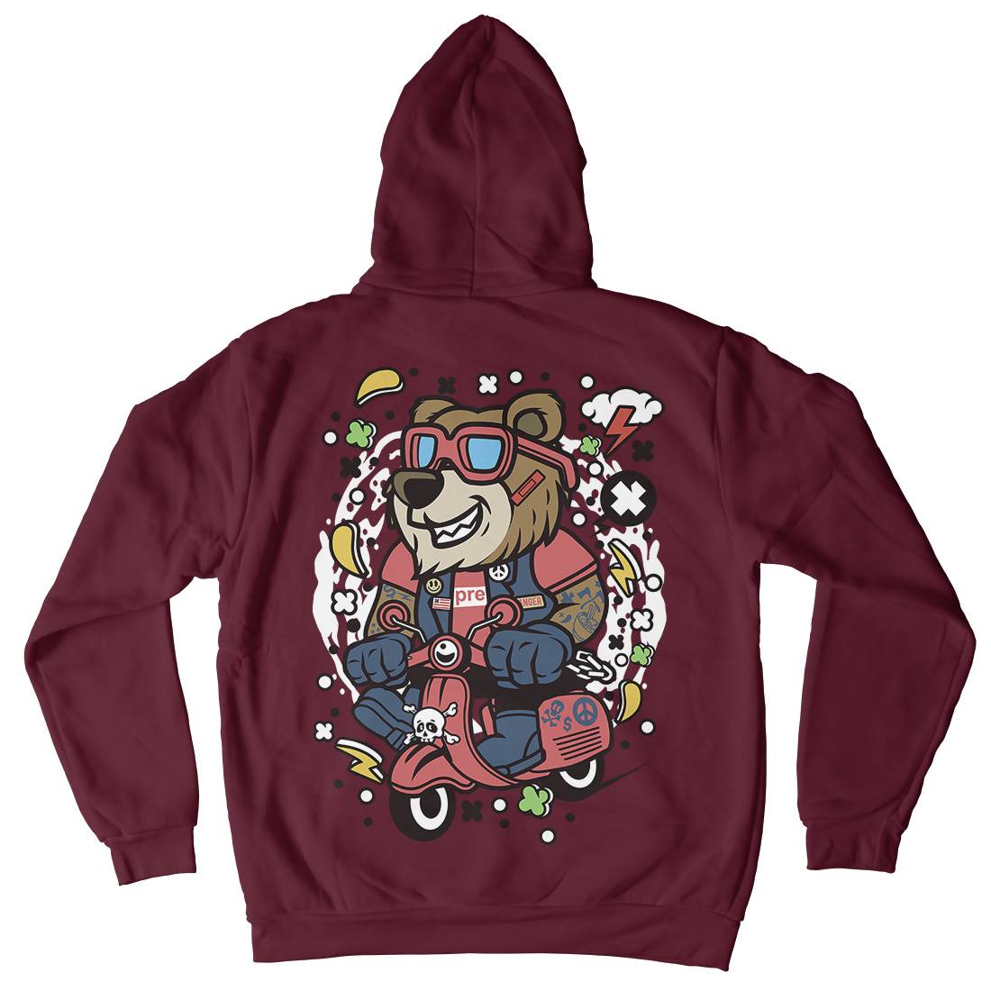 Bear Scooter Mens Hoodie With Pocket Motorcycles C491
