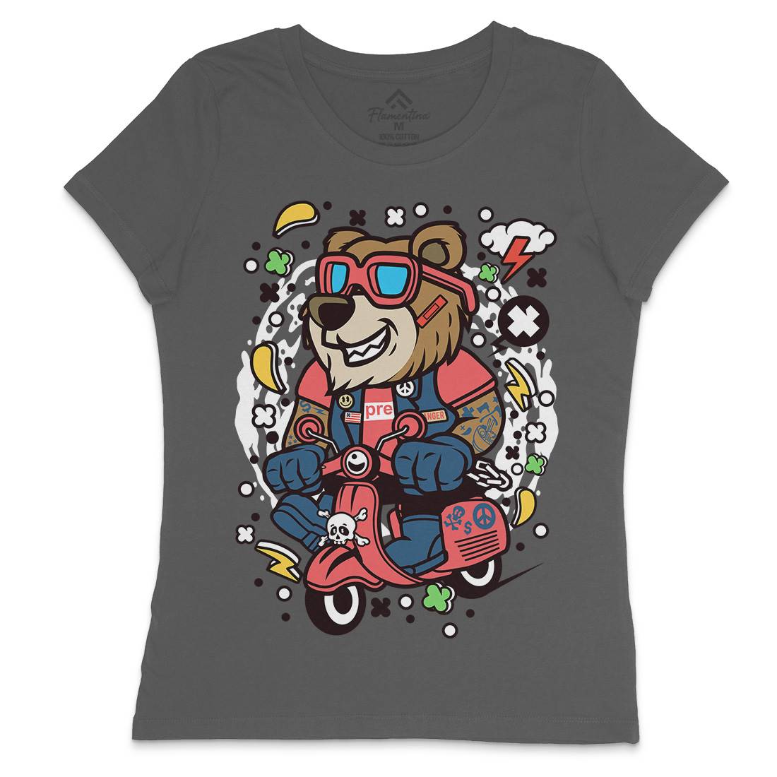 Bear Scooter Womens Crew Neck T-Shirt Motorcycles C491